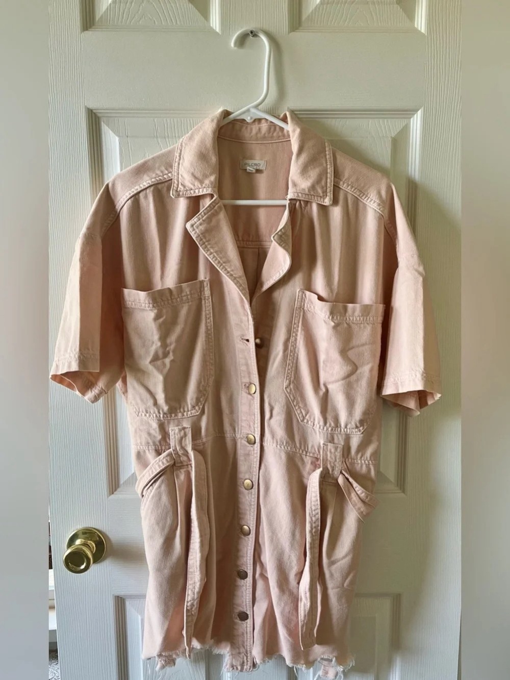 Caslon Short-Sleeve Utility Shirt Jacket in Light Blush